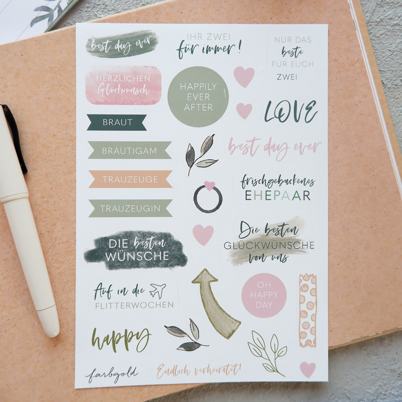 Zalava Gästebuch Hochzeits Sticker sprüche Aufkleber 150 Sticker schöne und liebevolle Watercolors Design 